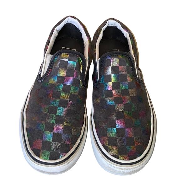 Vans Iridescent Checkered Checkerboard Low Top Skater Sneaker Classic Slip On - Picture 3 of 10